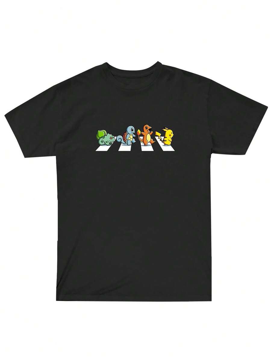 Camiseta Masculina Fio30.1 Moda Cartoon T-Shirt Estilo Anime Casual Pokemonn