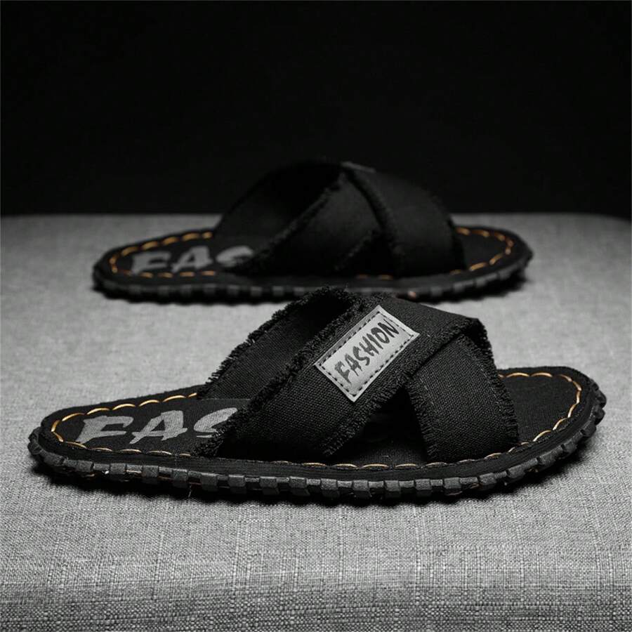 Pantoufles Personnalité À La Mode Coréen Style Design Croix Pour Homme Anti-Dérapant , Été