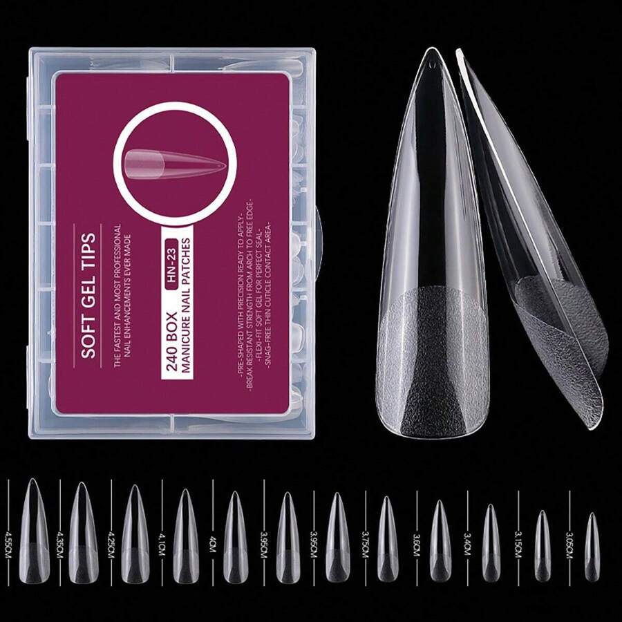 240pcs XXL Long Stiletto Full Cover 2 In 1 Half Matte Fake Nail Quick Extension Soft Gel Tips For Women And Girls Manicure Press On Nail Press On Nails Nail Supplies