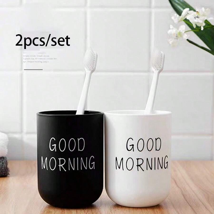 2 pièces Tasses de rinçage de bouche portables en plastique, support de brosse à dents pour la maison et l'hôtel, accessoires de salle de bain, tasses de rangement. Décoration de salle de bain, décoration d'automne, retour à l'école