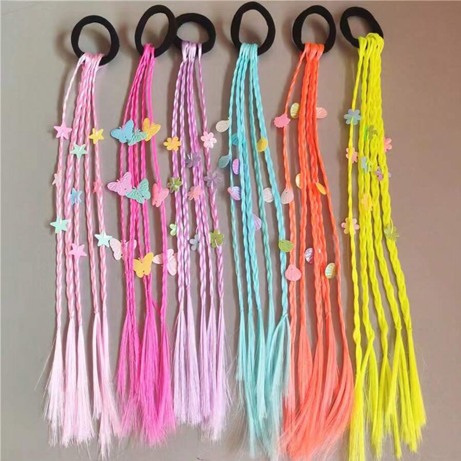 1 Pieza Nueva Y Encantadora Peluca De Trenzas De Boxeadora Para Mujer Con Atractivas Trenzas Multicolores, Estrellas De Mar, Mariposas, Caracoles, Elemento De Cola De Sirena. Adecuado Para Uso Diario, Playa, Viajes Y Fotografía.