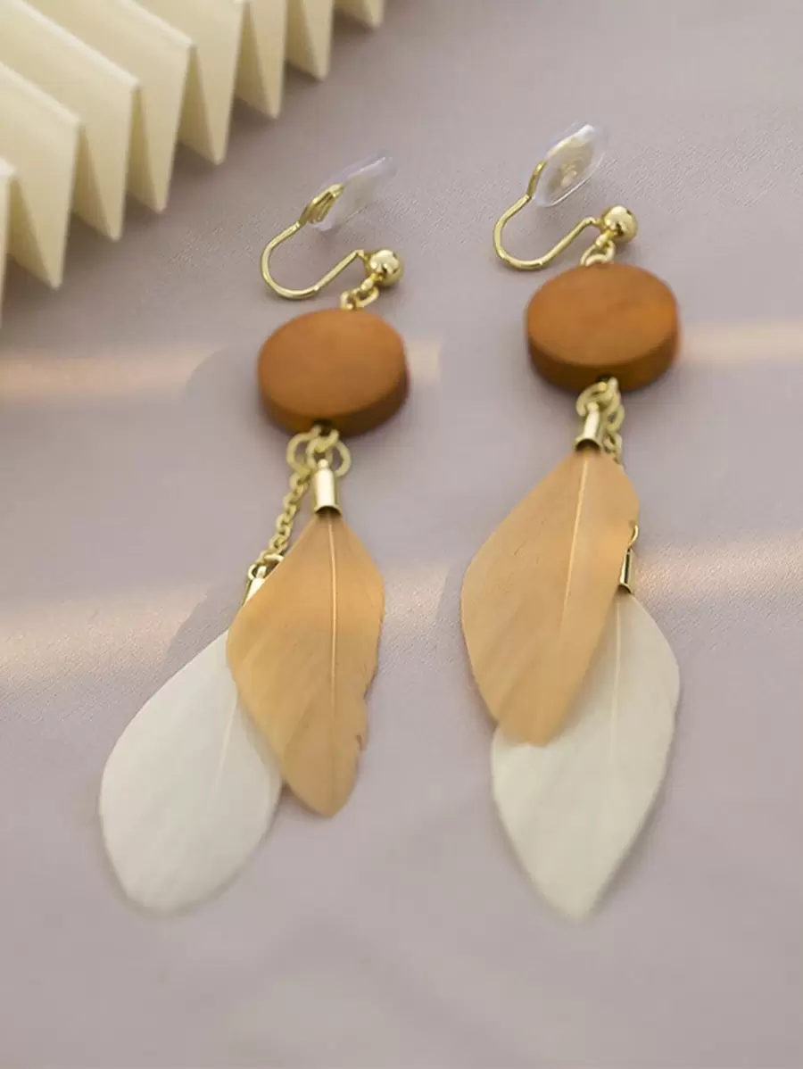1 Par Pendientes Largos Vintage Con Diseño De Plumas Marrones Para Mujer, Accesorios Creativos Y Elegantes, Con Estilo Y Versátiles