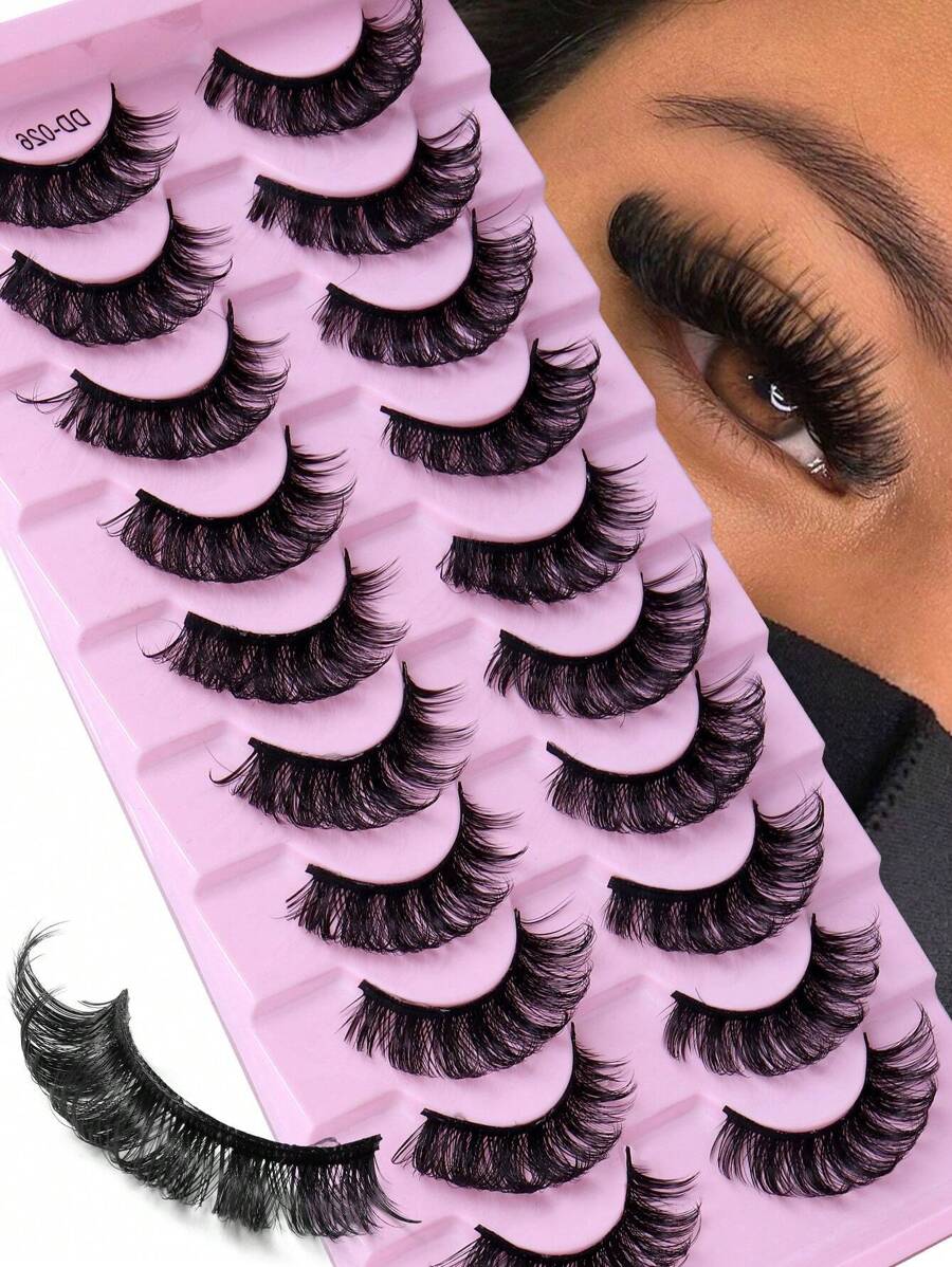 CMAYOME 10 perechi de gene rusești gene pufoase de nurcă 3D gene false gene rusești cu volum Gene false gene dramatice dezordonate de nurcă Wispy long Foxy eye lifting look Kit de extensie pentru gene bandă completă pentru a lungi și a voluma colțul exterior al ochiului machiaj de frumusețe