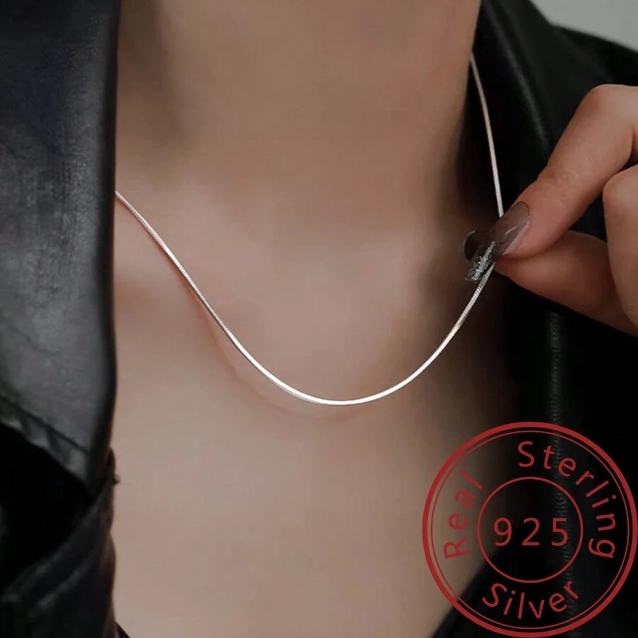 1pc High-end Stylish 925 Sterling Silver Octagonal Snake Bone Silver Necklace Collarbone Necklaces, Daily Wear Jewelry For Women, Suitable For Daily Wear, Birthday Parties, Travel, Dates, And All Kinds Of Festivals