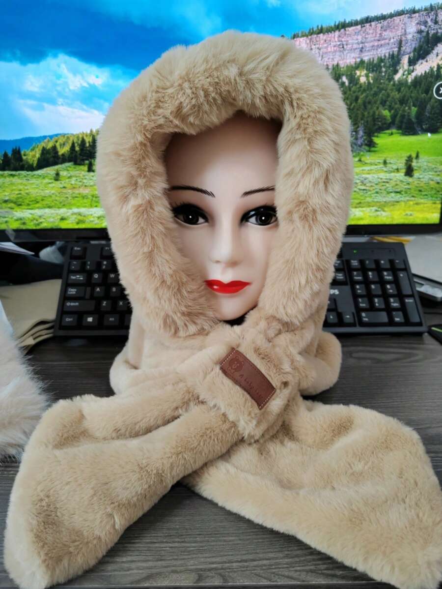 1 Pièce Combo Écharpe Et Tour De Cou À La Mode Pour Femmes, Épaissi Coupe-vent Et Chaud Avec Un Bonnet Isolé, Convient Pour Le Ski En Plein Air, Le Cyclisme Et Une Utilisation Quotidienne En Automne Et En Hiver