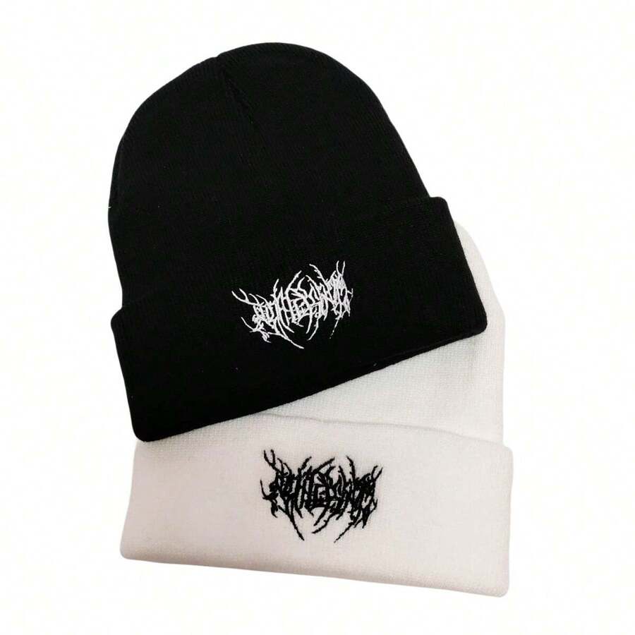 Men's Fashionable Windproof, Warm, Breathable Black & White Knit Beanie Hat Street