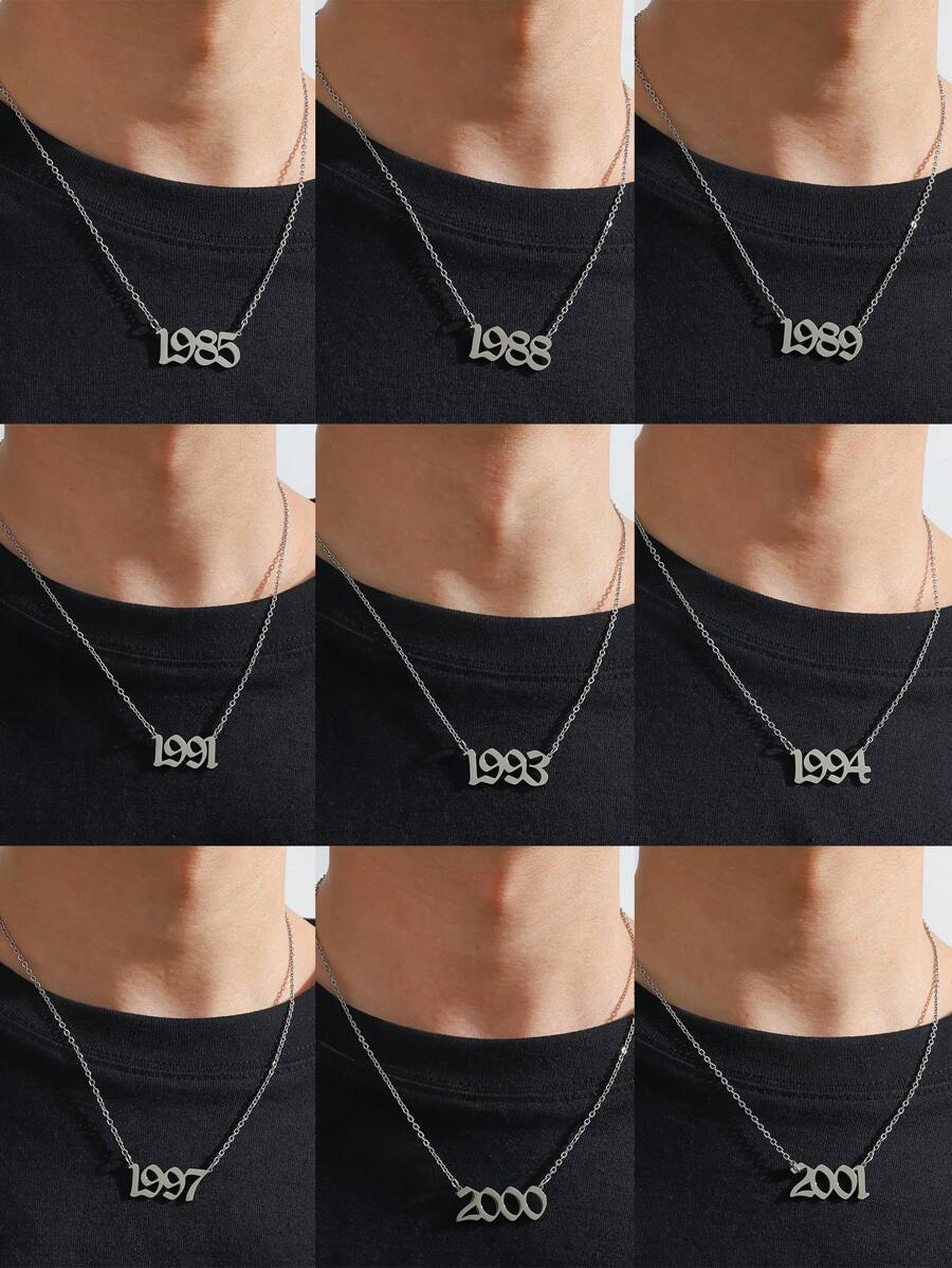 1 pc Personalized Style Titanium Steel Year Digital Necklace Silver Men's Daily Life