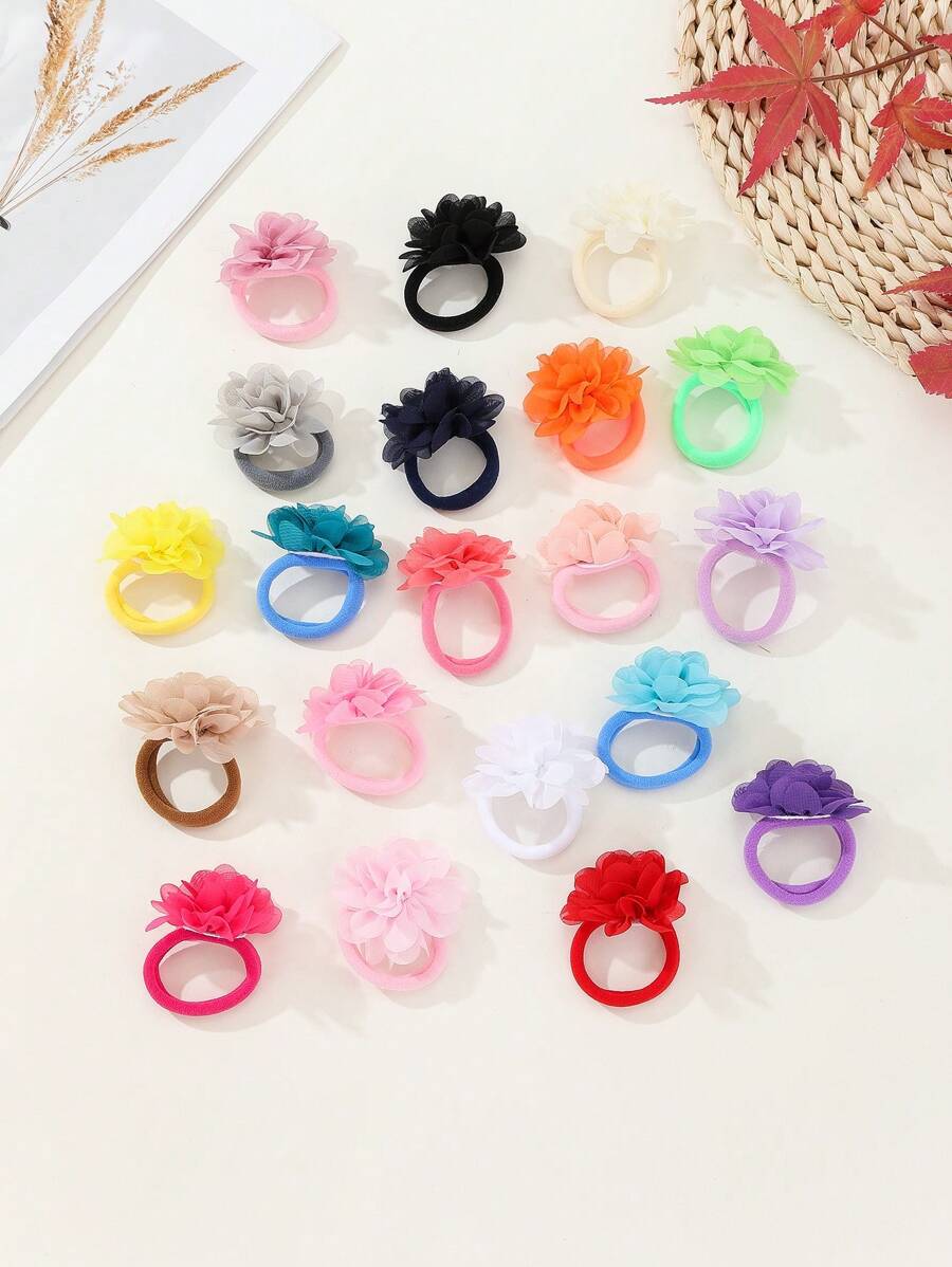 Scrunchies de Flor de Chiffon, Elásticos de Cabelo, Porta-Rabos de Cabelo, Acessórios de Cabelo