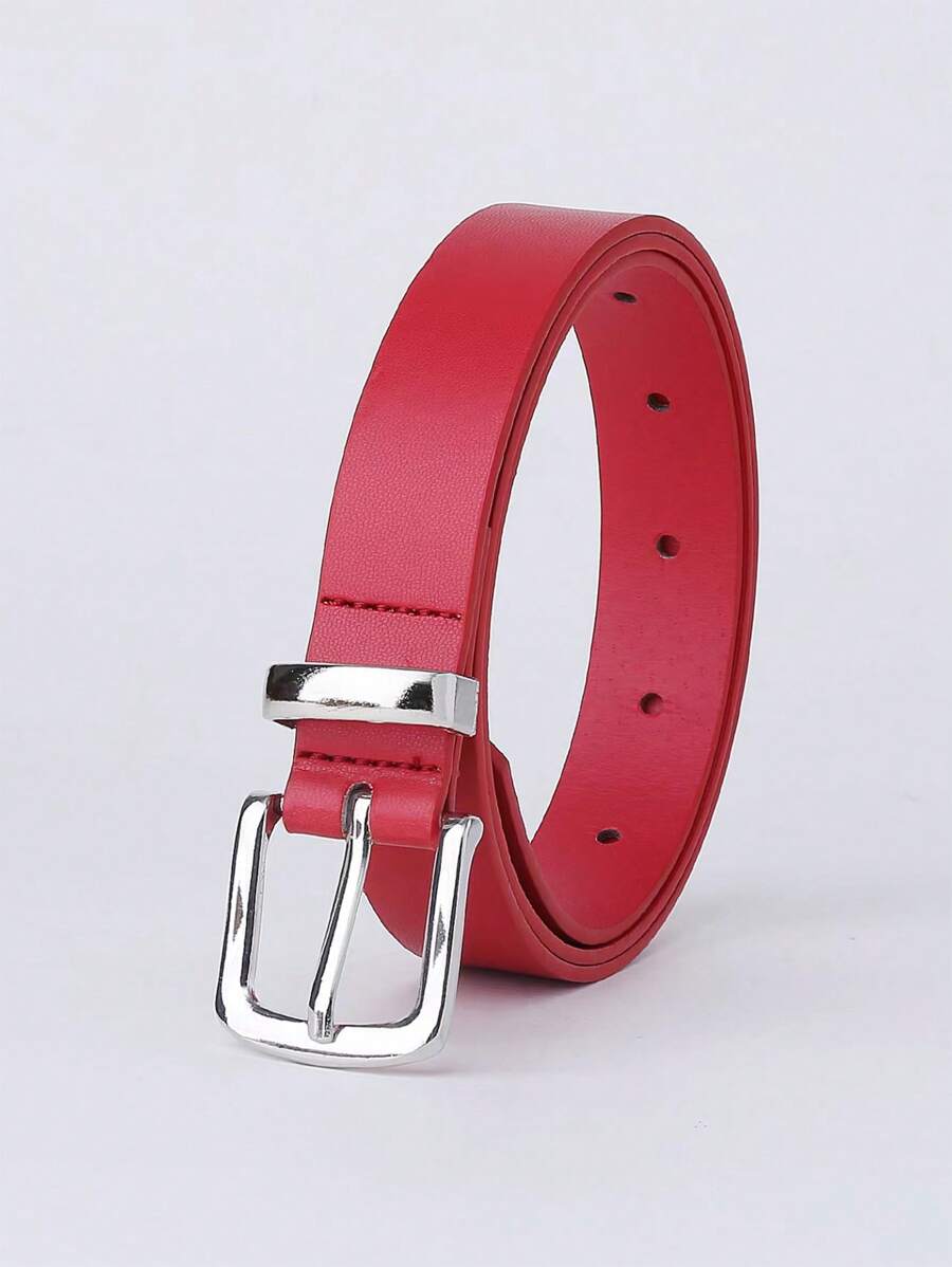 1 pieza Cinturón rojo minimalista y de moda con hebilla plateada y anillo de aleación plateada, para verano, escuela, otoño, Halloween
