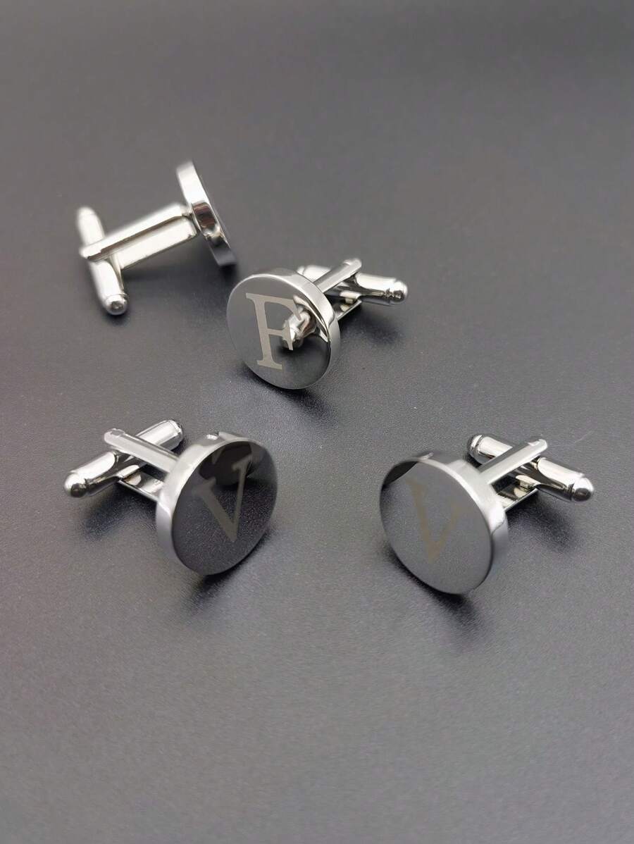 1 paire Boutons De Manchette De Simple Et À La Mode Pour Homme laser 26 Alphabet Anglais