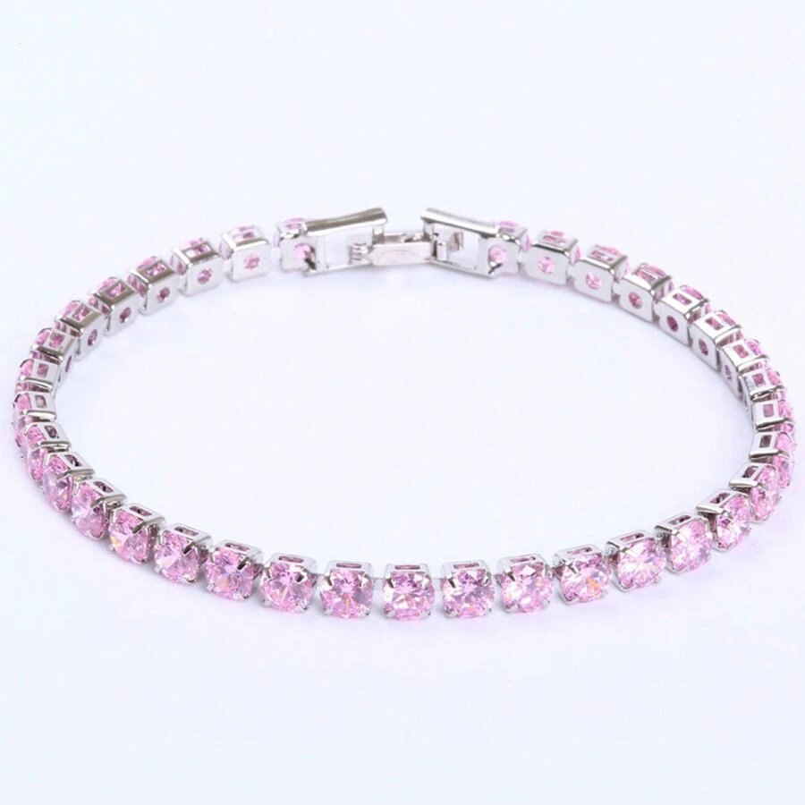 1 pieza Pulsera simple con de moda rosado cobre con zirconia cúbica redondo tenis , adecuado para hombre y mujer para uso diario
