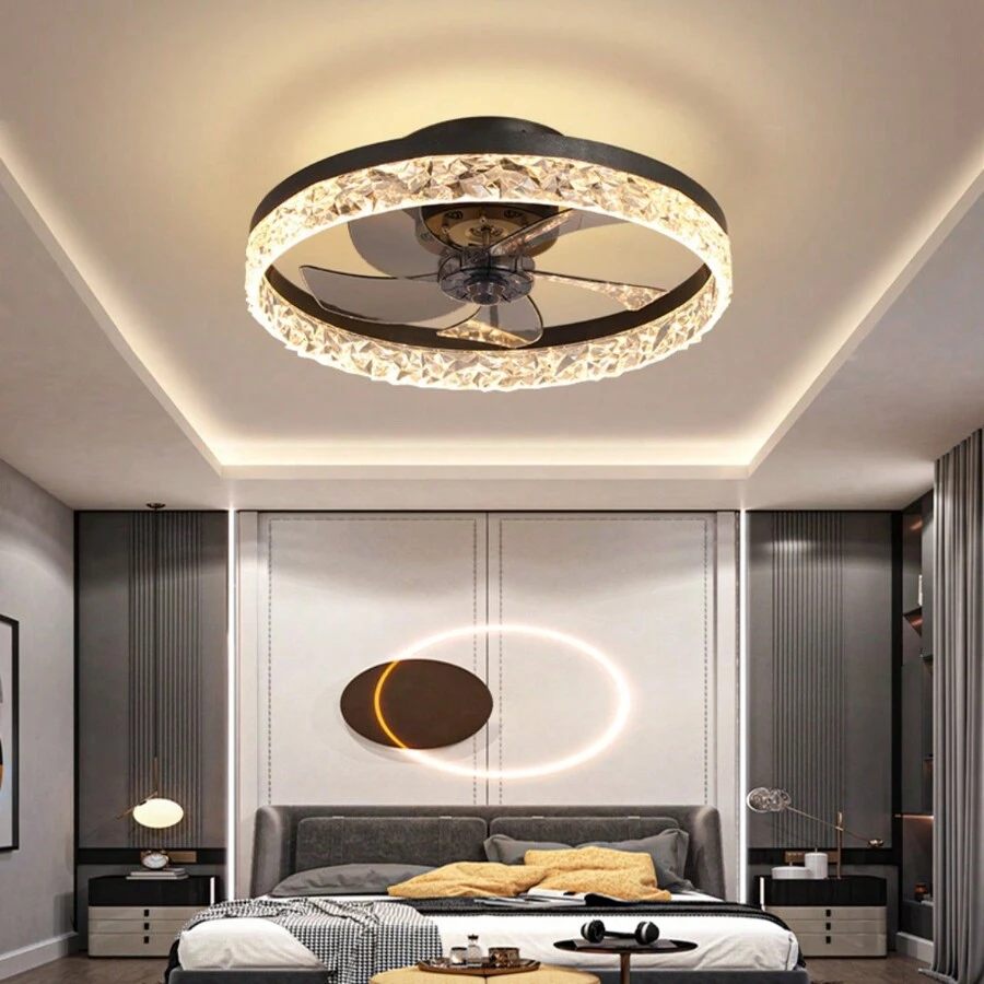 Ventilateur De Plafond Avec Lumière, Ventilateur De Forme Ronde Au Design Simple Avec Conversion De Fréquence Pour La Chambre À Coucher Et La Salle À Manger