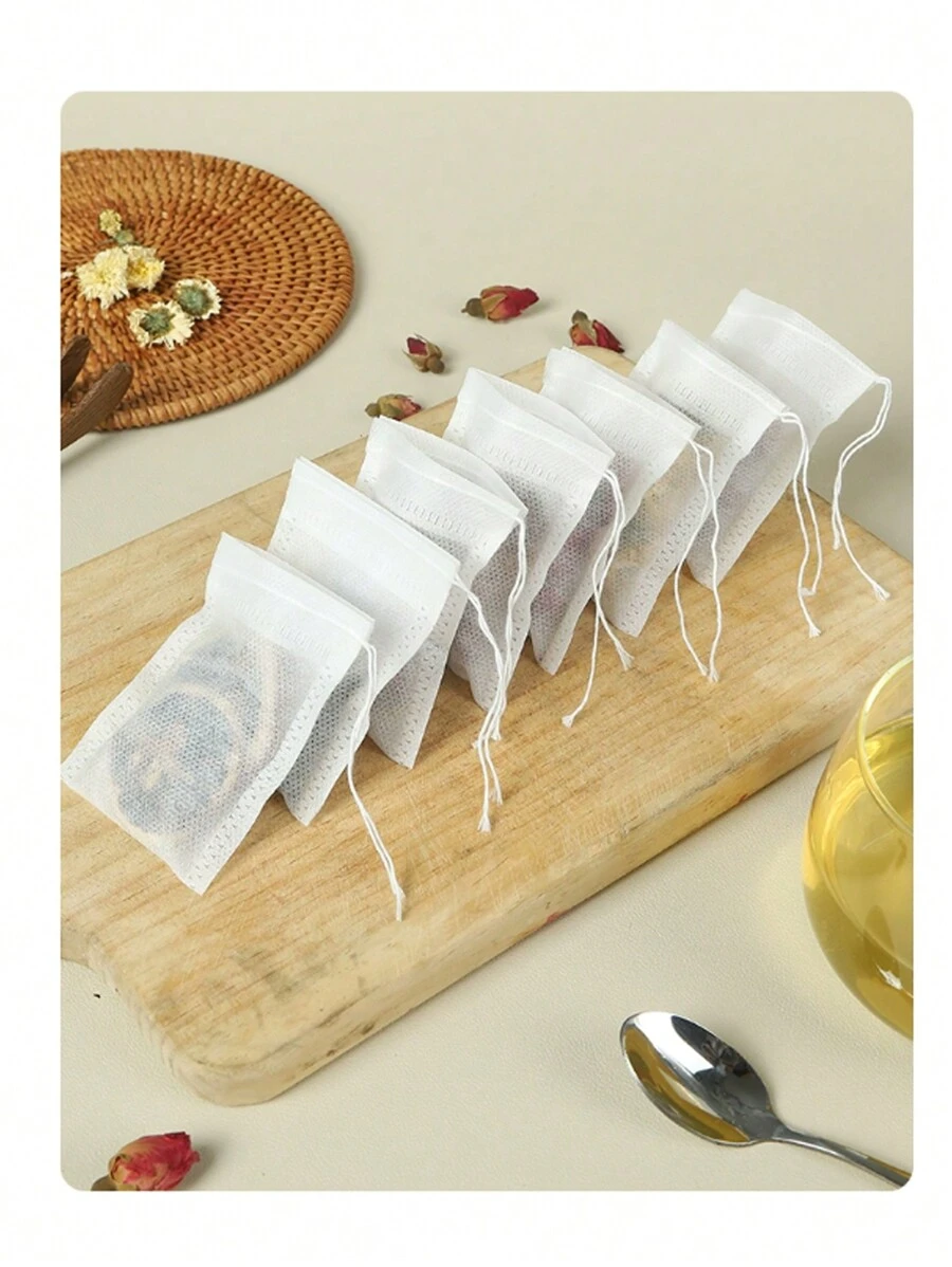 100 pièces Sachets de thé jetables en tissu non tissé avec cordon, sachets d'herbes/de soupe pour infusion, cuisson, outil de cuisine, retour à l'école