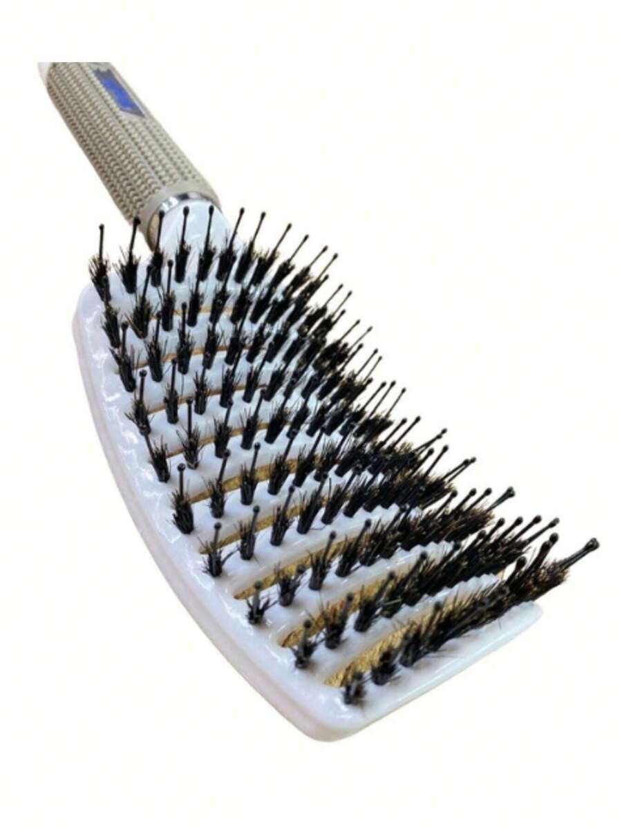 Escova Raquete Com Cerdas De Javali e Nylon Vazada Curva Profissional
