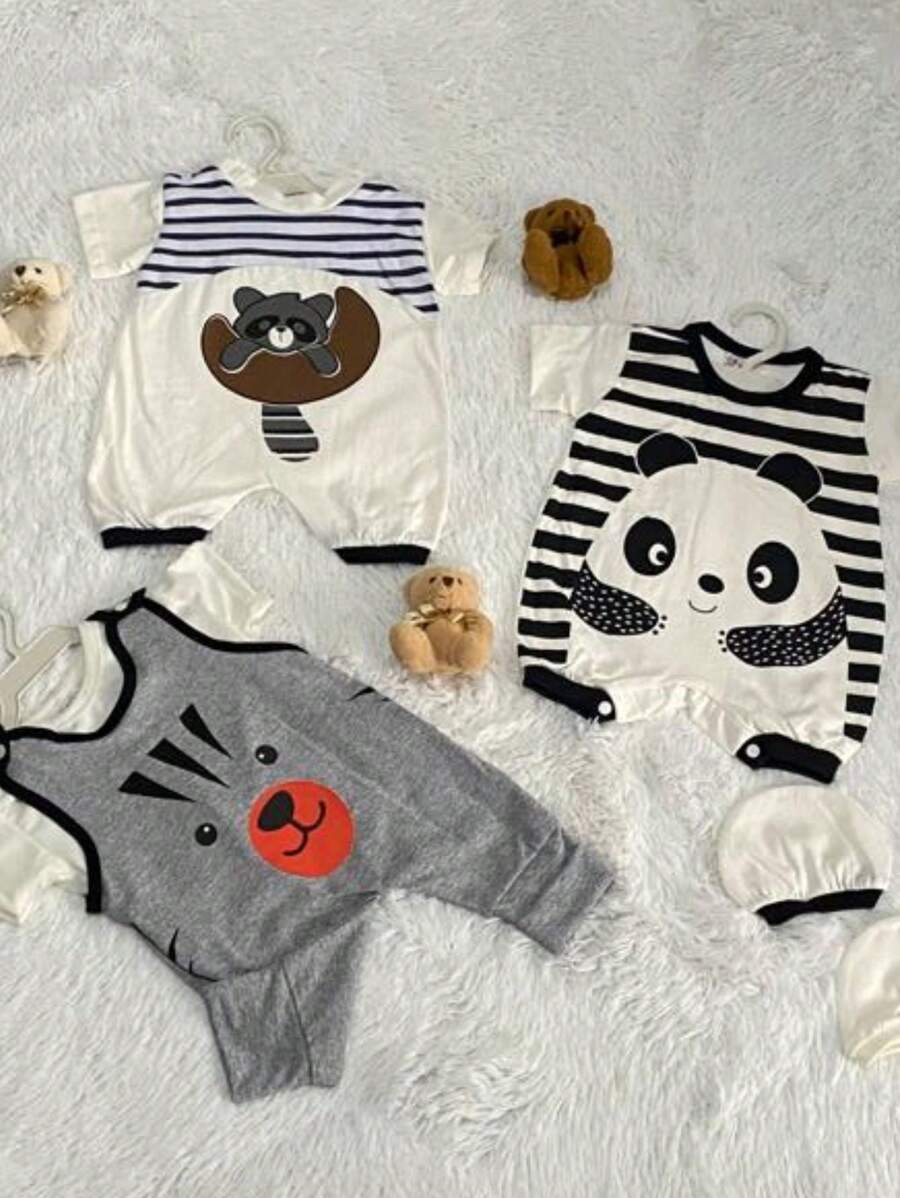 Kit 3 Macacão ursinhos queridinhos promoção 0- 03 meses 5 peças