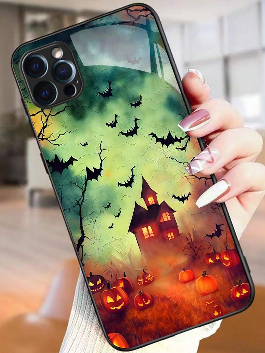 1pc Colored Pumpkin-shaped Phone Case, Shockproof & Scratch-resistant Soft Tpu Edges, Thin Hard Shell With Lens Cover. Personalized Dark Castle Halloween Theme Phone Protective Cover Compatible With Iphone/samsung/xiaomi/redmi/oppo/oneplus-pumpkin Group