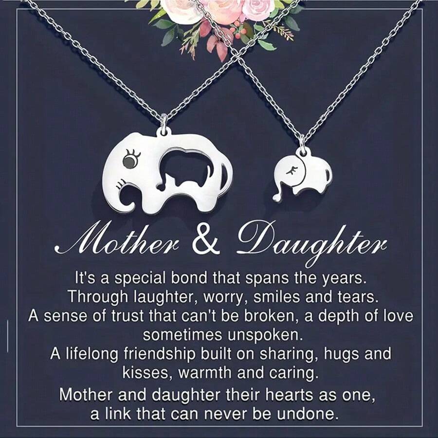 suteyi 2 Stainless Steel Cute Elephant Necklaces For Mothers And Daughters, Perfect Gift For Mothers And Daughters!