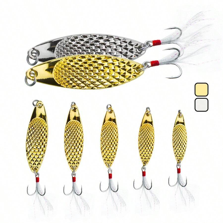 1 Pièce Cuillère Spinner En Métal Avec Motif D'écaille De Poisson Et Point Rouge, Leurre De Pêche En Métal Argenté/doré, Appât De Basse Avec Plume Et Crochet