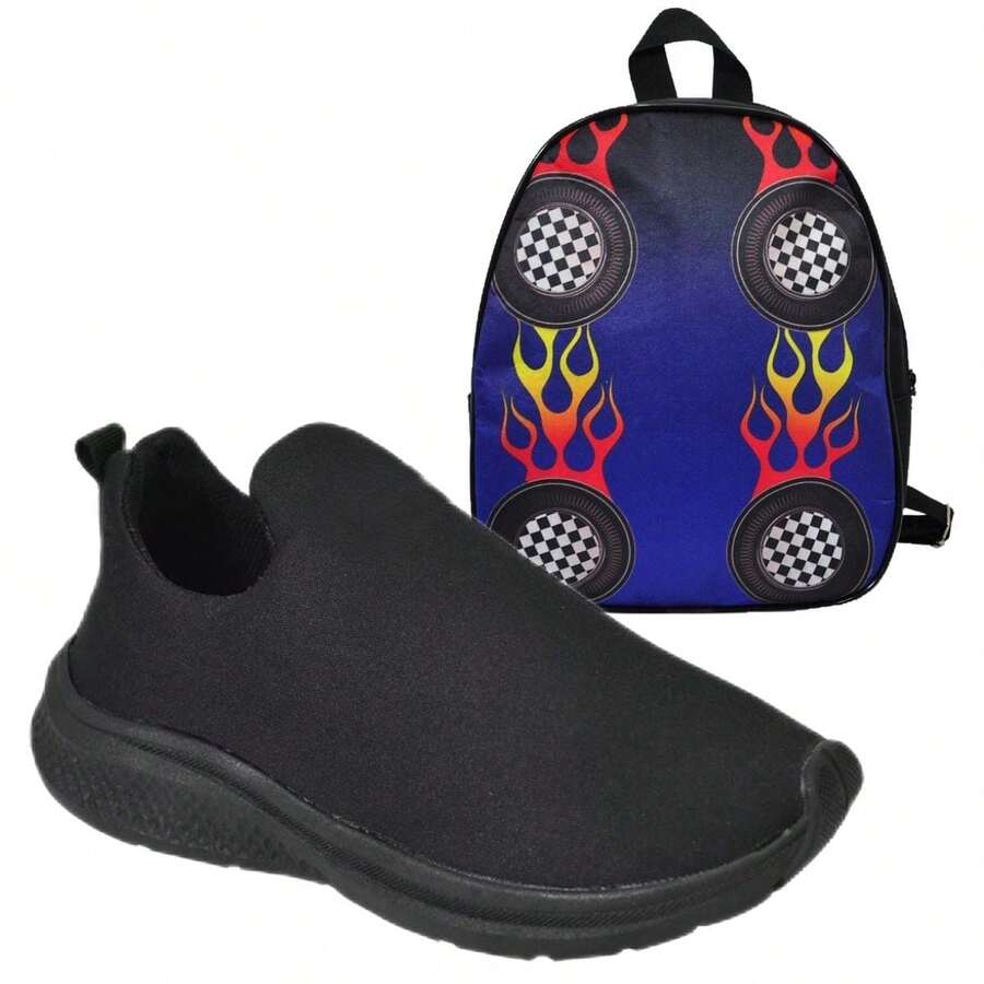 Tênis Infantil Masculino Preto Básico Slip On Baby Menino Mochila
