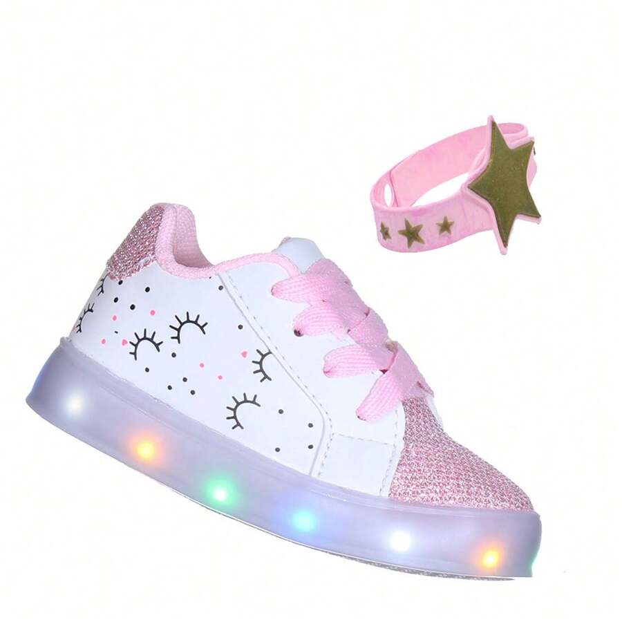 Tênis De Luz de led Luminoso Infantil menina Feminino Chuva Amor com Pulseira
