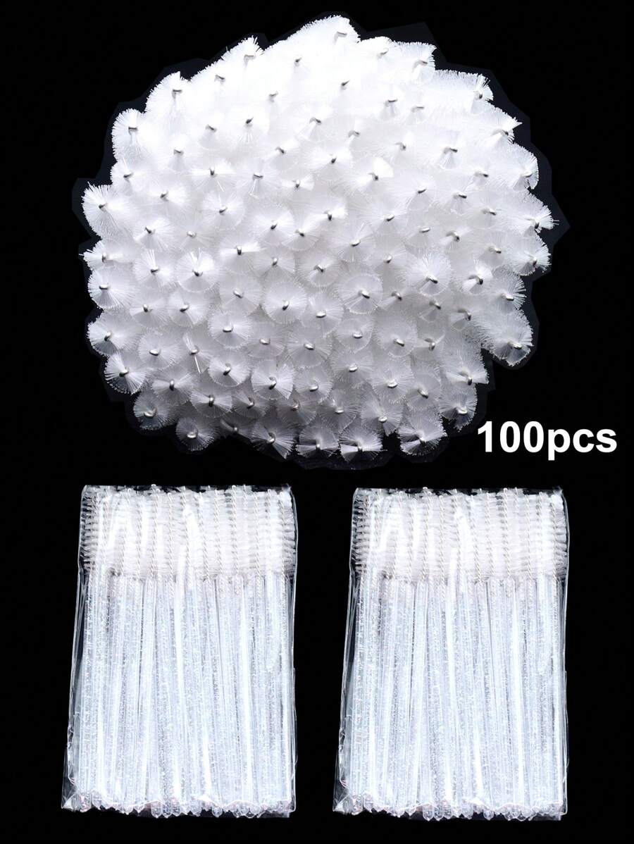 100Pcs Clear Disposable Eyelash Brushes Mascara Wands Lash Eyebrow Spoolies Mini Makeup Applicators