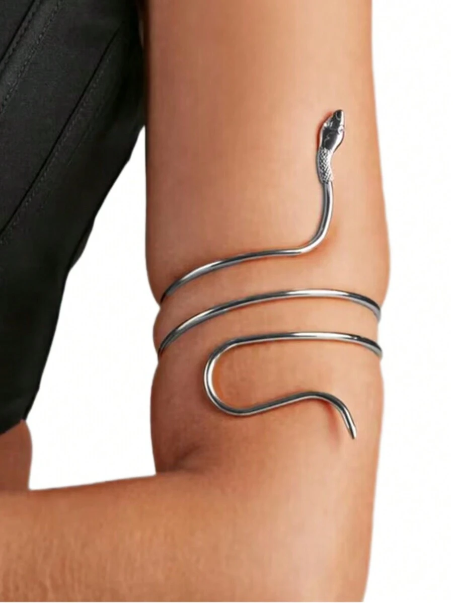 1pc Snake Design Metal Armband/Upper Arm Cuff Bracelet Jewelry Accessory, Suitable For Women's Daily Wear