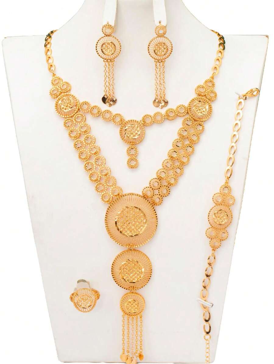 Conjunto Para Regalo De Boda Y Festivales De Lujo, De La Novia, Con 5 Piezas Chapadas En Oro Champán 18k De Alto Grado, Resistente Al Desgaste Y Sin Deformación, Fabricado En Cobre