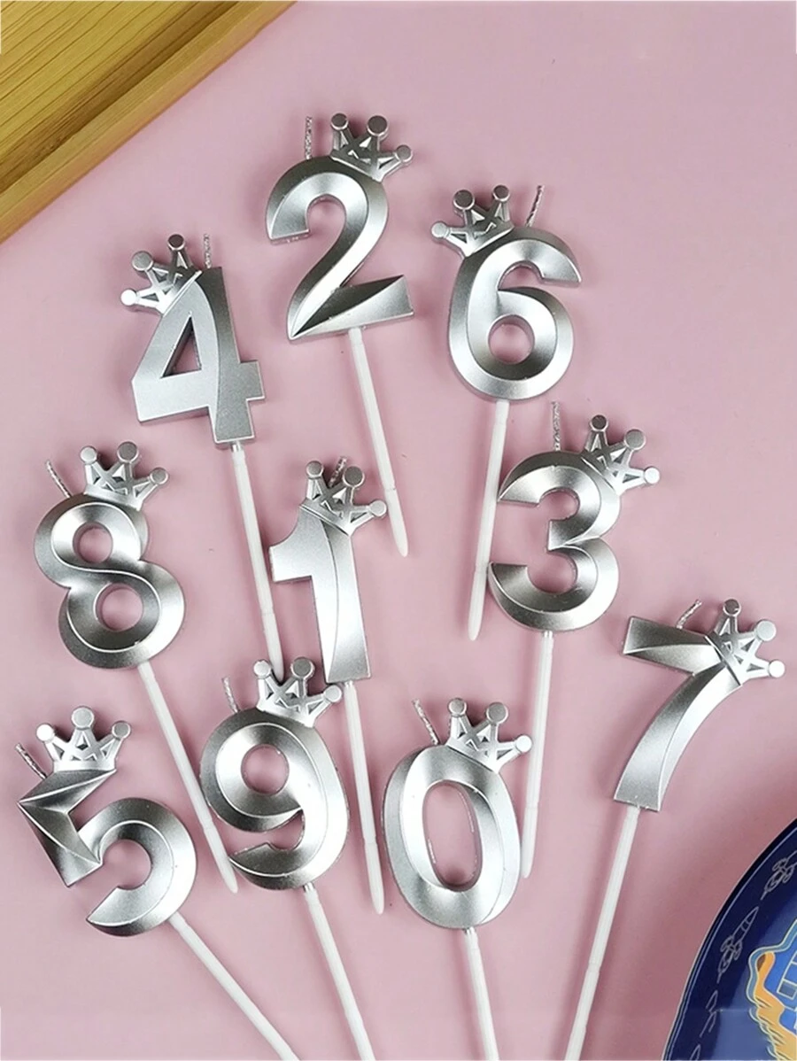 1pc Crown & Number Shape Candle For Birthday Party Decoration