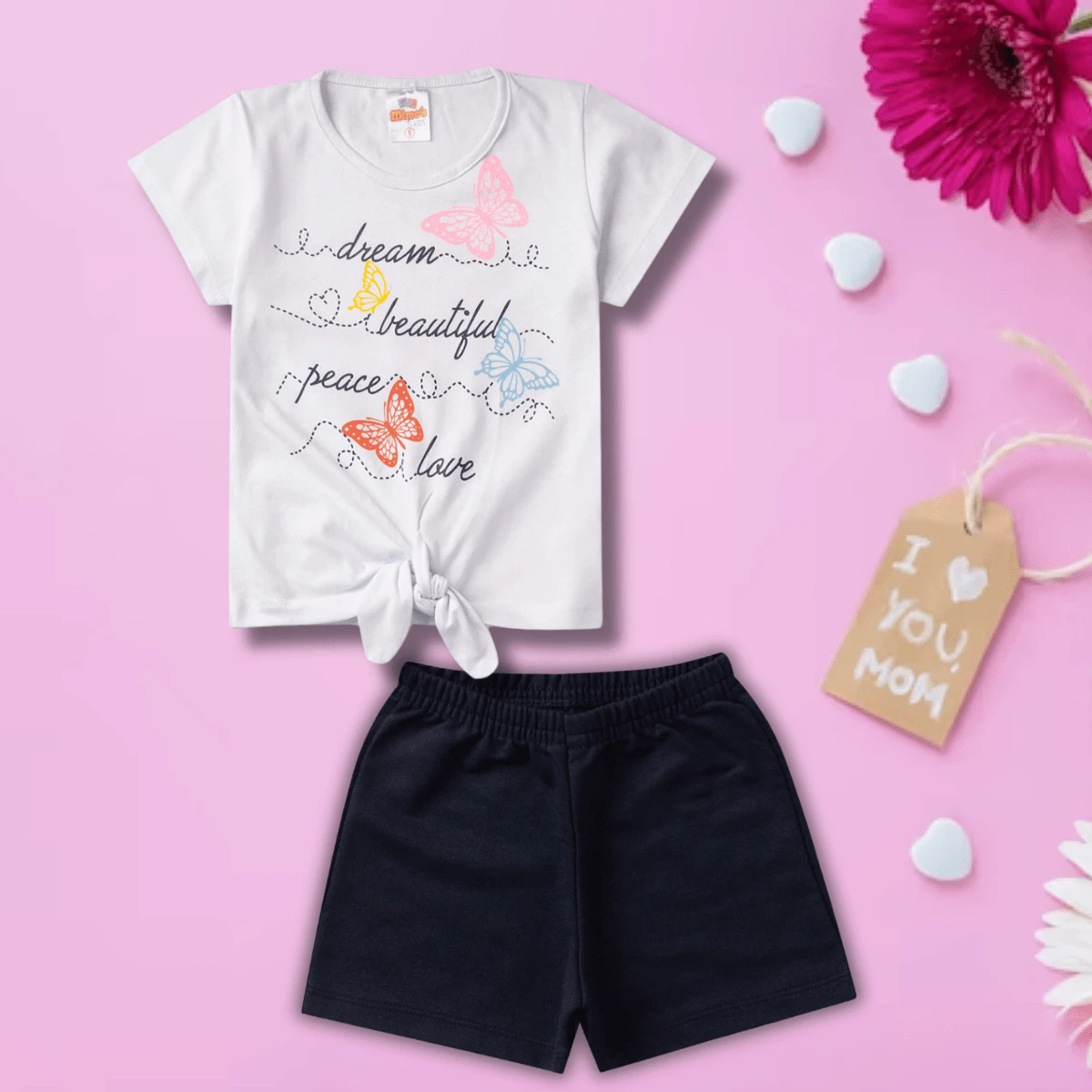 Conjunto Feminino Infantil Verão, com estampa Borboleta Tam 1 ao 14 anos