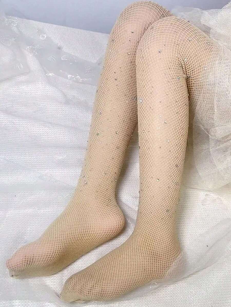 1pc Children's Rhinestone Decor Sheer Stockings Tights For Daily Wear, Shiny And Ultra-thin