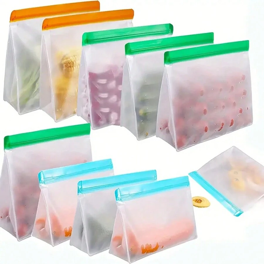 Set de 10/3/1 bolsas reutilizables de colores para almacenamiento de alimentos, bolsas herméticas de silicona para congelador, bolsas reutilizables para viaje/hogar, bolsas de un galón, bolsas para sándwiches, bolsas para snacks (colores aleatorios) - Útiles escolares, accesorios escolares, vuelta al cole, organizador para estudiantes universitarios