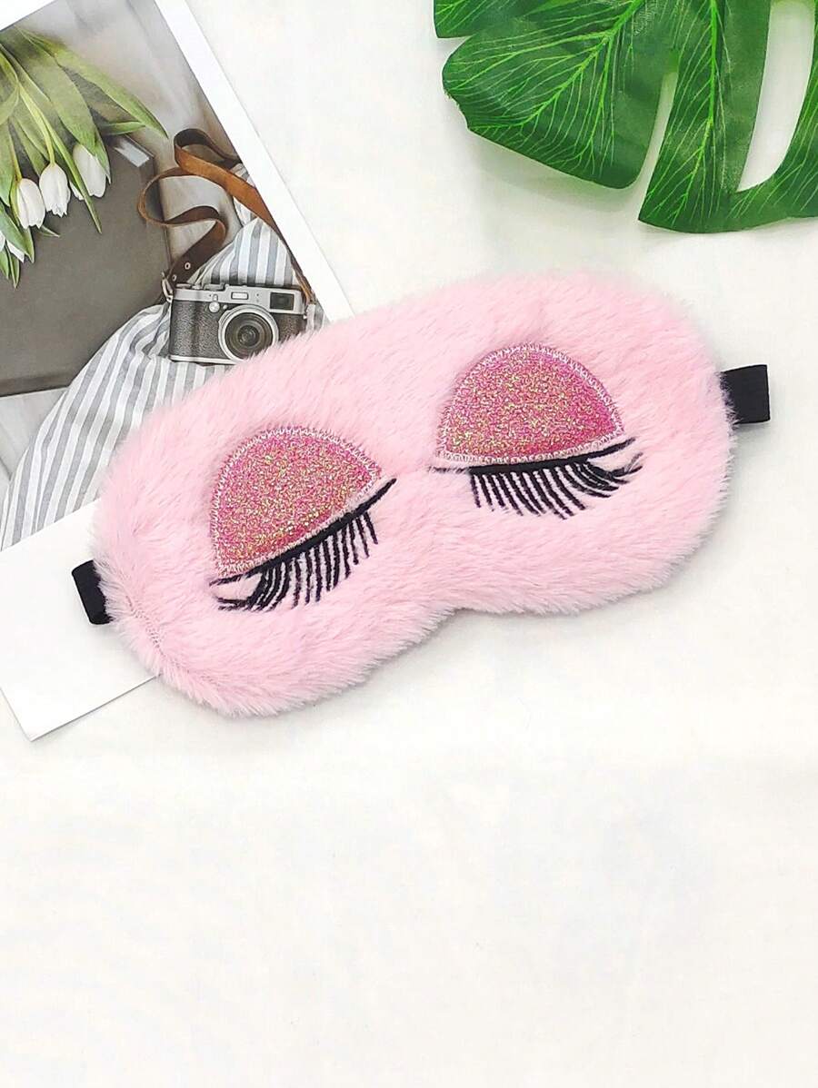 1pc Pink Plush Cute Eye Mask, Modern Style Polyester Fiber Sleeping Shade, Suitable For Home Travel GiftFor Bedroom,Travel,Office,School, Back To School Supplies