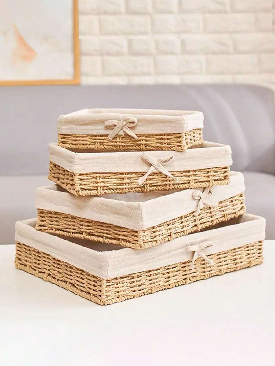 Caja de almacenamiento de escritorio para maquillaje, llaves, bandejas de snacks, organizador de almacenamiento de ratán para sala de estar, canasta tejida estilo bohemio, maceta de cuerda natural, decoración de jardín de ratán natural con marco metálico, canastas boho para aire libre con estilo costero, canasta geométrica, para volver a la escuela
