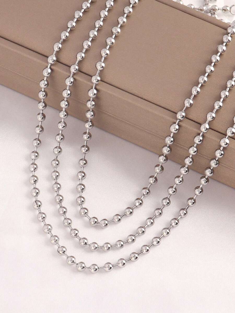 1 pièce Collier chaîne à perles en acier inoxydable pour femmes, couleur or, collier chaîne à boules rondes, bijoux ras-du-cou