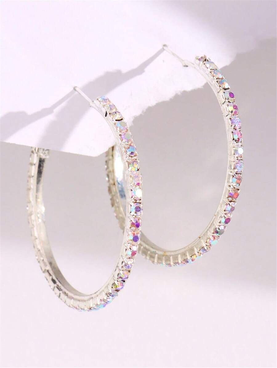 1 par color plata con diamante de imitación & láser Pendientes para de mujeres Bisutería