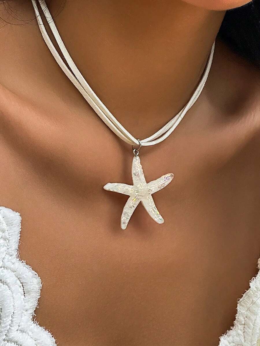 1 Pieza Nuevo Y Moderno Collar Con Colgante En La Forma De Estrella De Mar Adecuado Para Mujeres En La Playa
