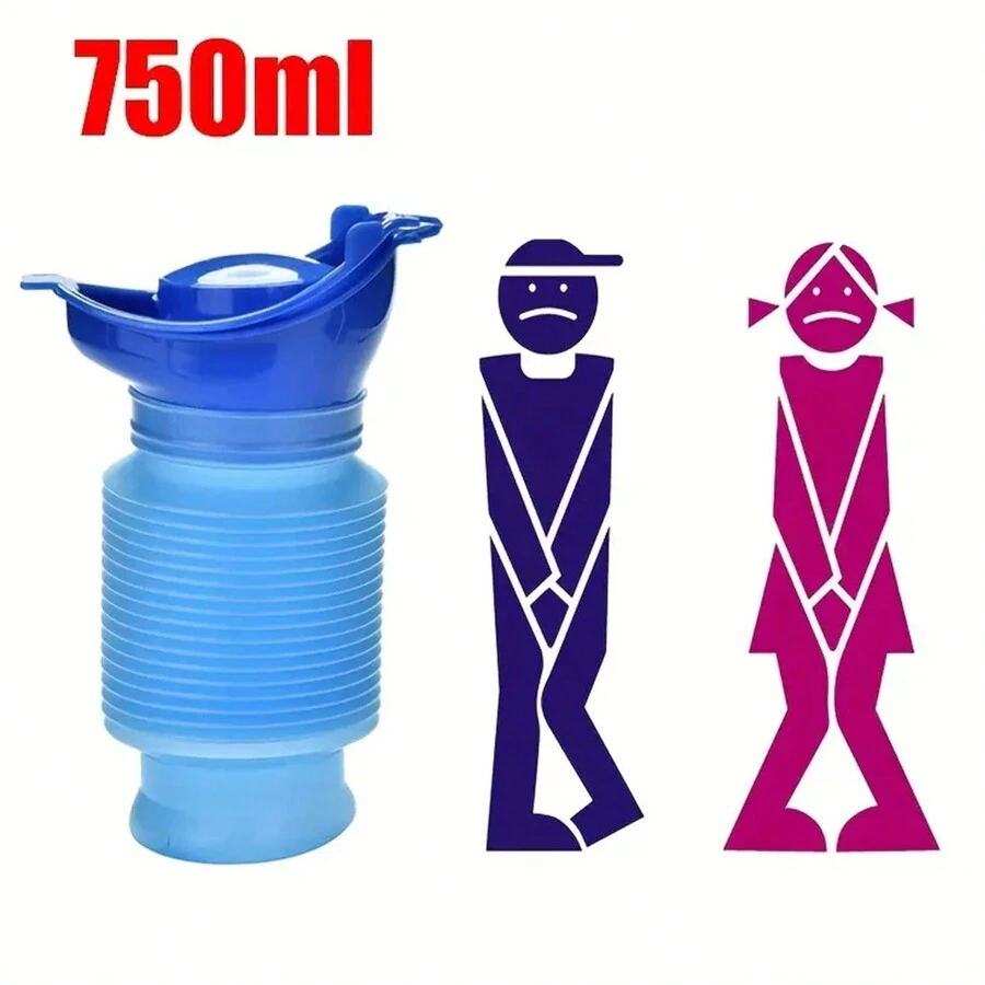 1 pieza Botella de orina retráctil portátil, bolsa de orina portátil para exteriores, inodoro portátil para adultos y niños para viajes en automóvil, transporte, campamento, senderismo, orinales de emergencia de 750ml, artículos esenciales de viaje