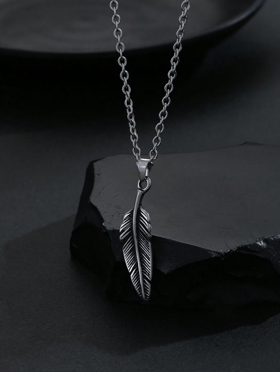 1pc Vintage Feather Punk Hip Hop Street Style Good Quality Man Fashionable Popular Stainless Steel Jewelry Accessories Men Geometric Charm Chain Necklace For Jewelry Gift & A Stylish Look