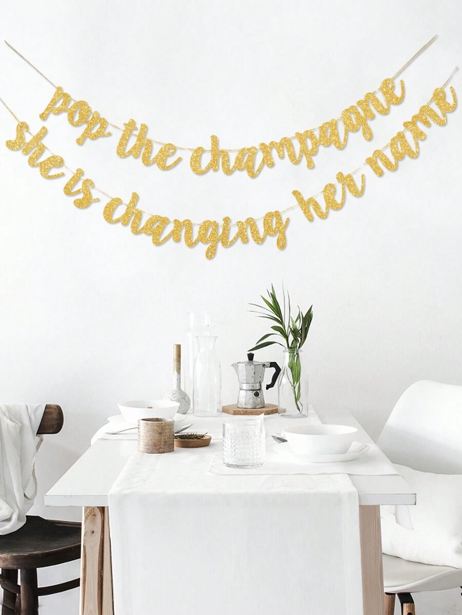 2 pièces Banderole dorée scintillante pour décoration de fête avec le slogan "pop the champagne", douche nuptiale, Noël