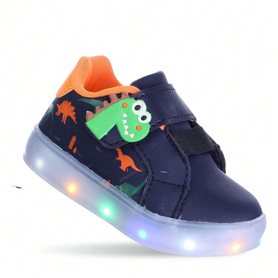 Tenis Calçado de criança bebe Infantil Masculino menino com Luzinha Led pisca Dinossauro Azul marinho