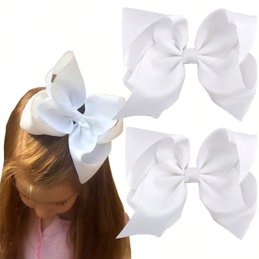2 Pièces/paquet De Pinces À Cheveux Blanches De 8 Pouces (20cm), Gros Nœuds De Cheveux Pour Filles, Boutique De Tout-petits, Ruban Gros-grain, Gros Nœuds, Pinces Crocodile, Accessoires De Cheveux Pour Enfants