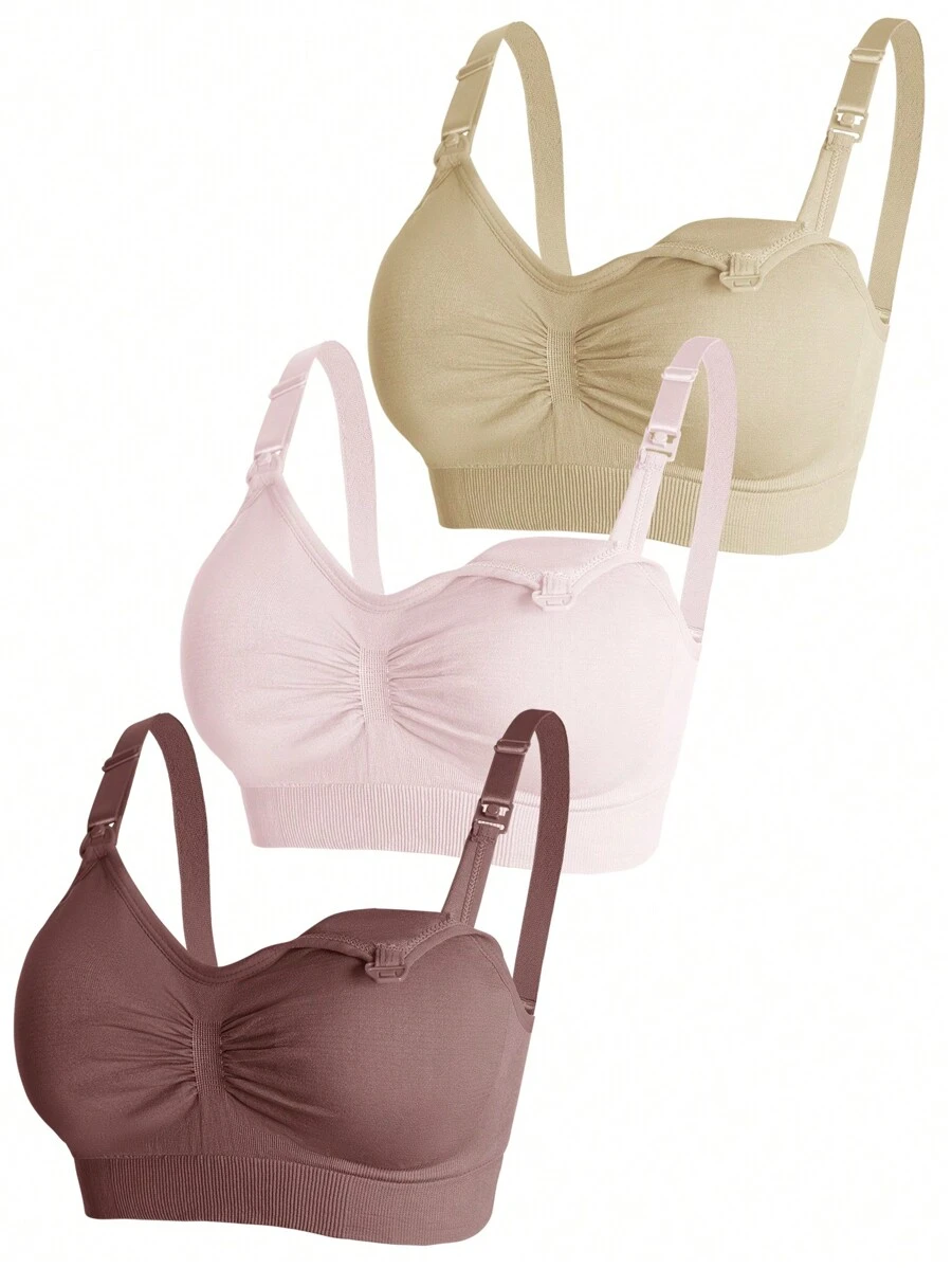 3 pezzi di reggiseni per l'allattamento e la maternità in nylon, nei colori nero, bordeaux e nude, sexy, comodi, senza cuciture e senza fili, con apertura frontale per il sostegno durante l'allattamento