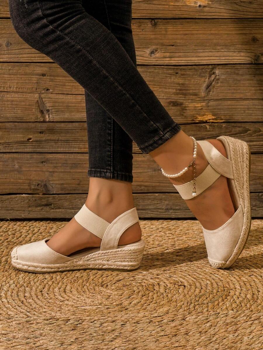 Women's Outdoor Casual Espadrille Wedge Sandals With Rope Sole, Suitable For Vacation