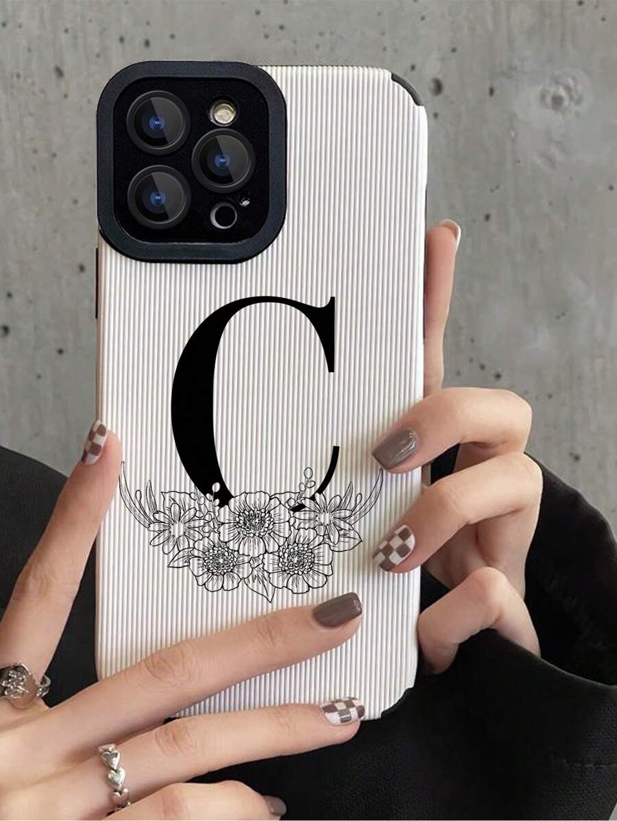 1pc C Letter & Flower Pattern Soft 3d Anti-drop Phone Case Compatible With Iphone And Samsung