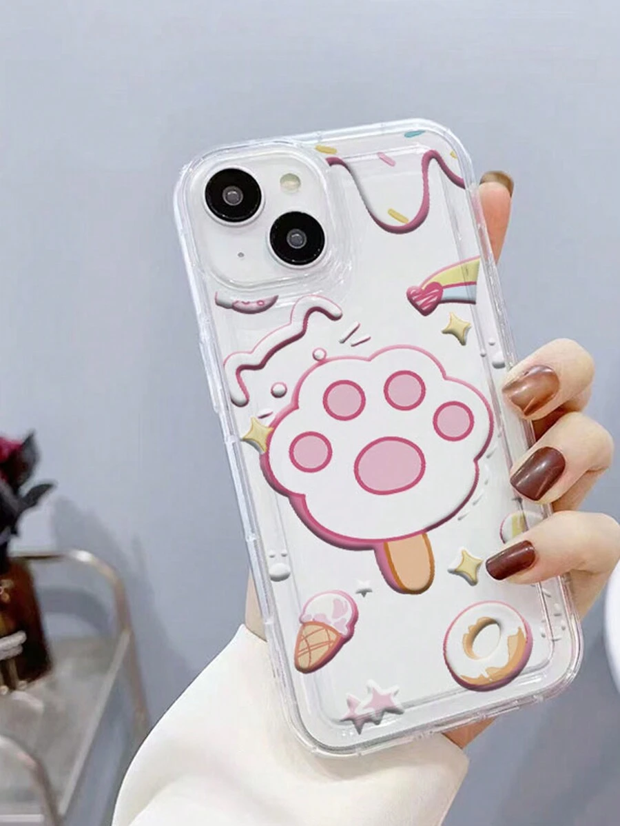 1pc Cat Paw Ice Cream Shaped Shockproof Silicone Case Compatible With Iphone 14