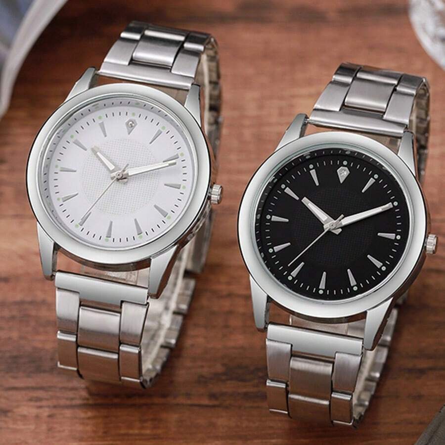 2 Peças Aço Inoxidável Relógios De Quartzo Para Mulheres Homens Lazer Moda Dourado Senhoras Relógio De Parede Relógio Prata Casal Presente