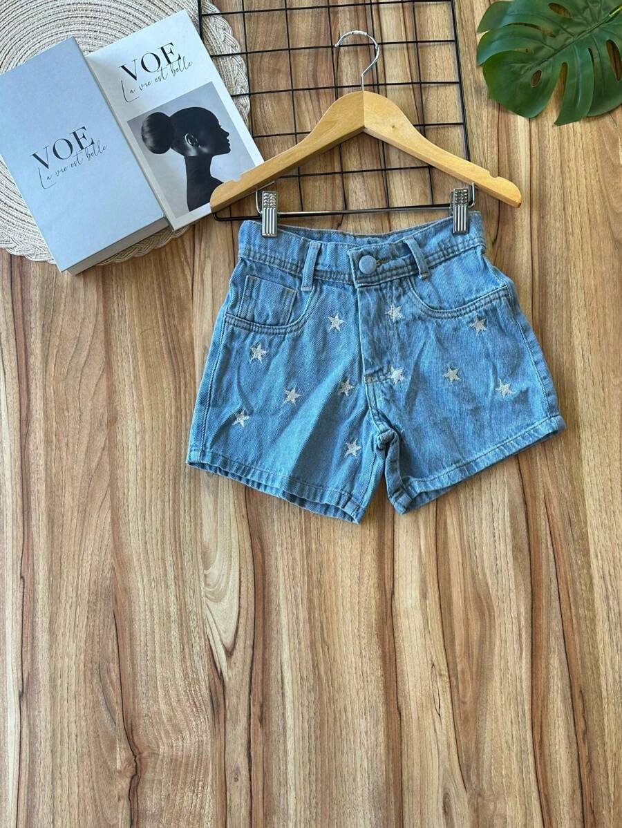 ngralex Kids - Shorts Jeans com Estampa de Estrelas e Corte Casual para Meninas