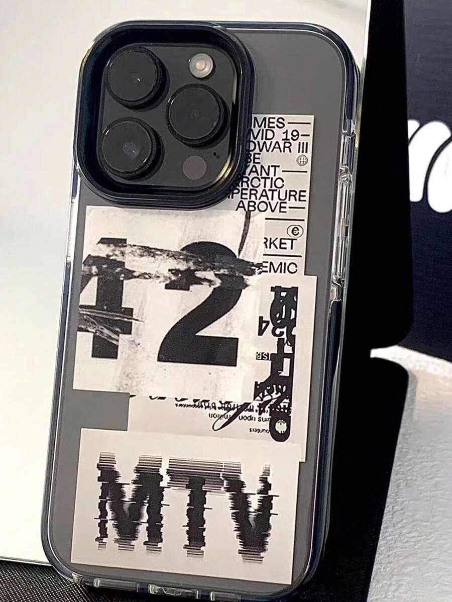 1pc Black Border Phone Case With Numeric Tags Compatible With Iphone 11/12/13/14/15/12 Mini/13 Mini, Gift For Men