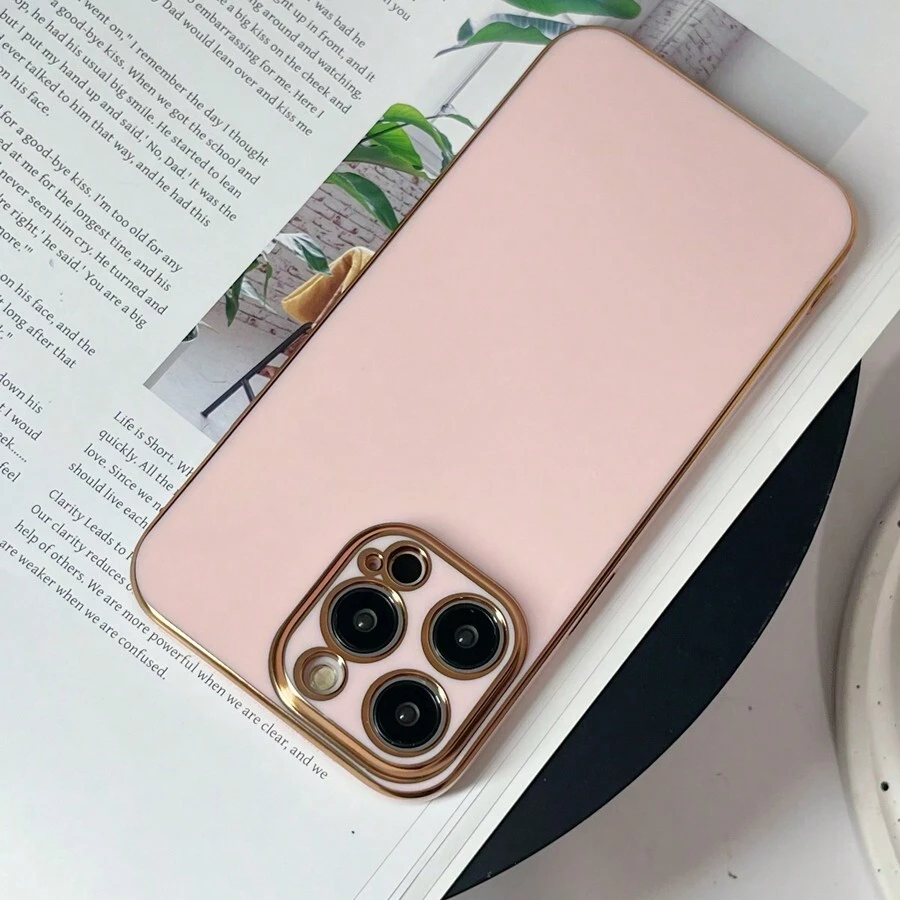 1 pièce Étui de téléphone avec bordure dorée rose
