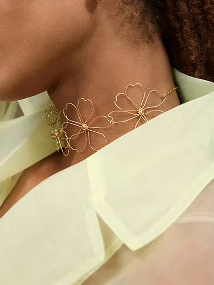 1 pieza Collar gargantilla con marco de flor de metal con alambre para mujer, regalo para San Valentín